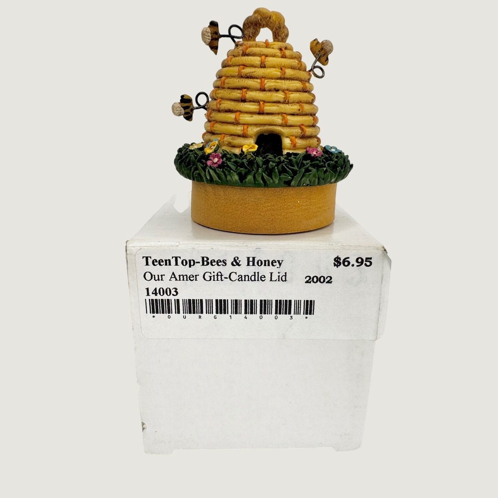 Our America Gift TeenTop-Bees & Honey Candle Lid 14003 Beehive 2002 NEW